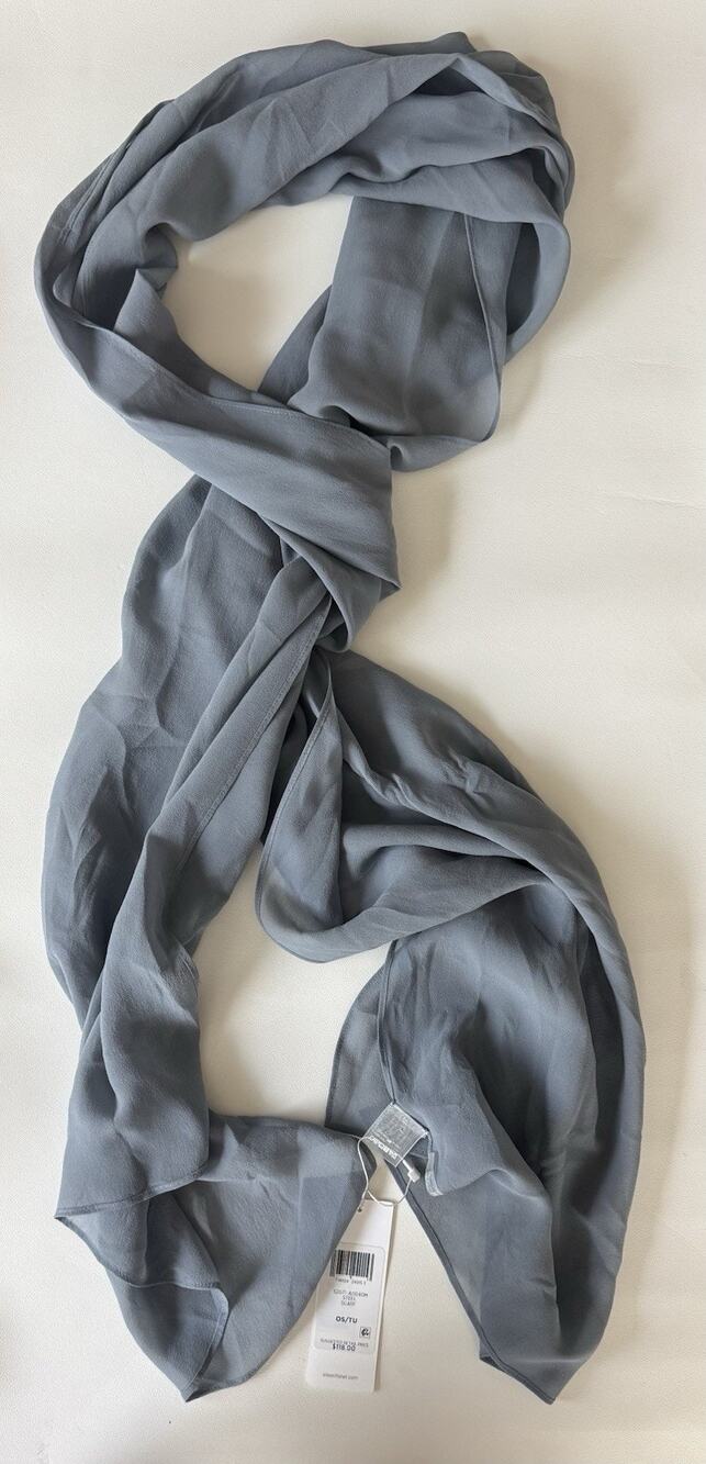 Eileen Fisher 100% Silk Scarf Steel Gray Sheer Chiffon Rectangle NEW $118